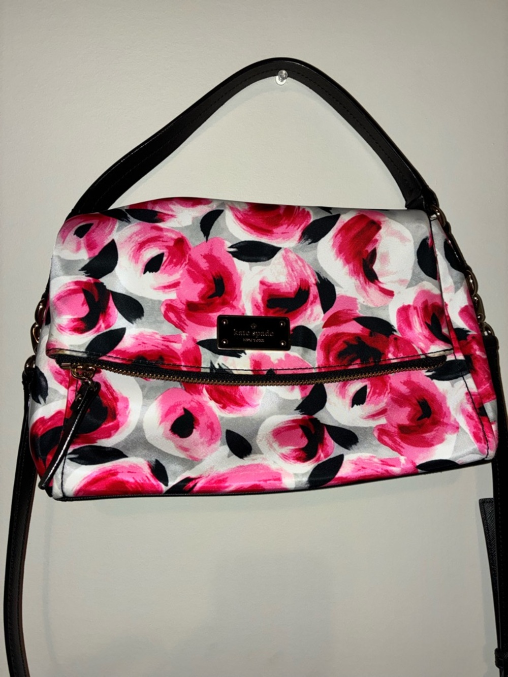 kate spade Floral Convertible Crossbody Shoulder Bag Pink Black
